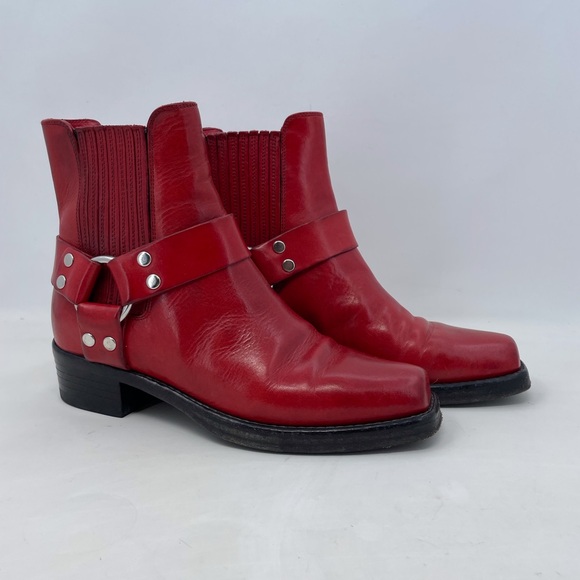 RE/DONE Short Cavalry Boots Red 100% Leather $850 Square Toe 39 US 8.5 Cowboy - Picture 1 of 12